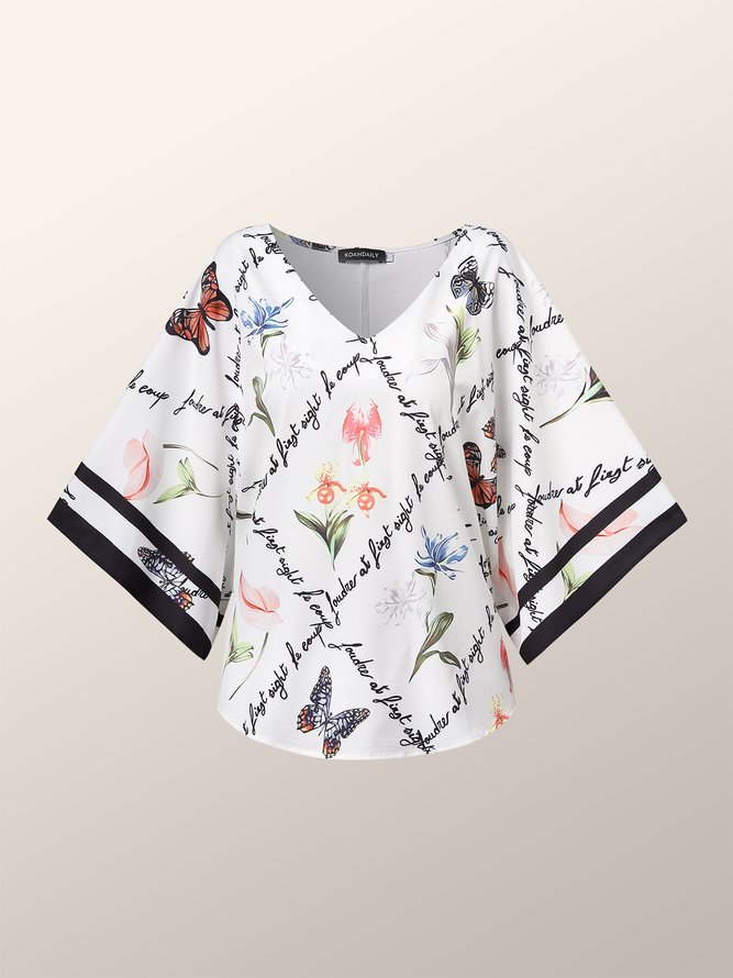 Vacation Floral Butterfly Half Sleeve Top