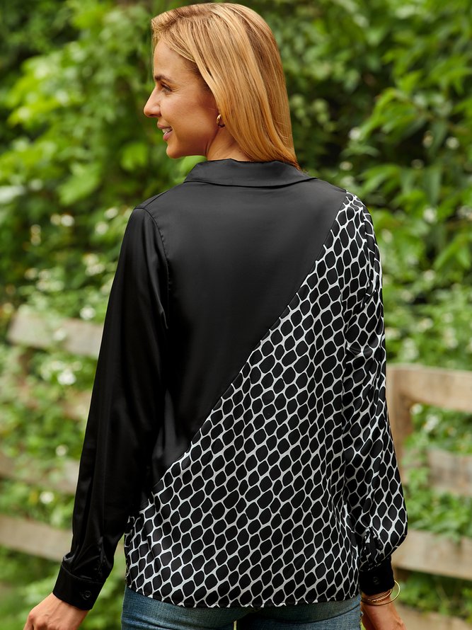Women Geometric Simple Autumn Shirt Collar Daily Long sleeve Fit Regular H-Line Blouse