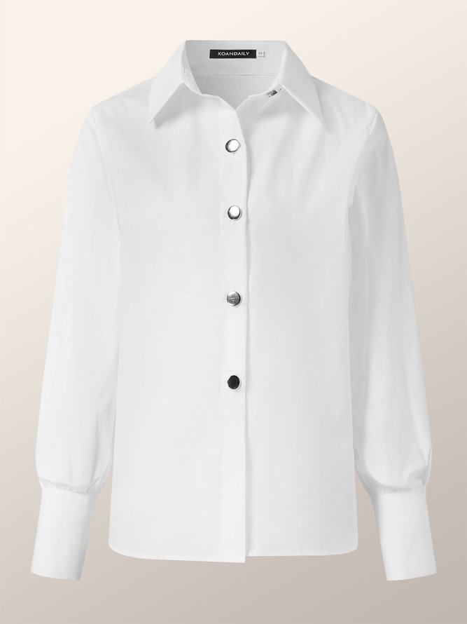 Long sleeve Basics Plain Cotton Blends Shirt