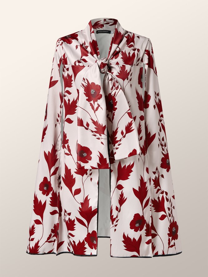 Elegant Neck Tie Floral Urban Outerwear