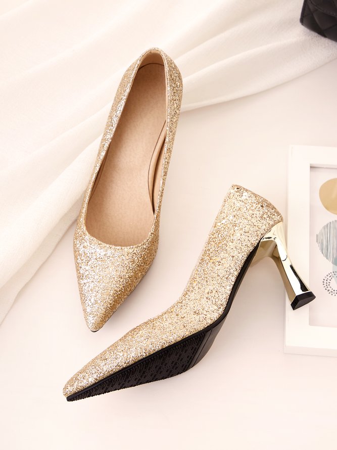 Sparkling Glitter Pointed Chunky Heels