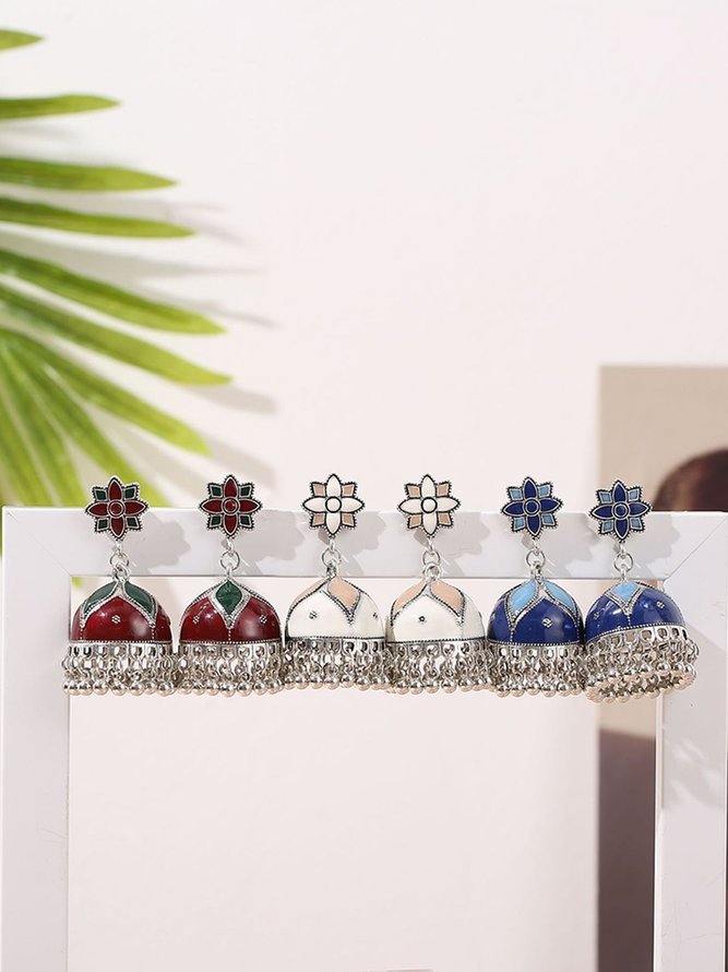 Multicolor birdcage ethnic style alloy tassel earrings