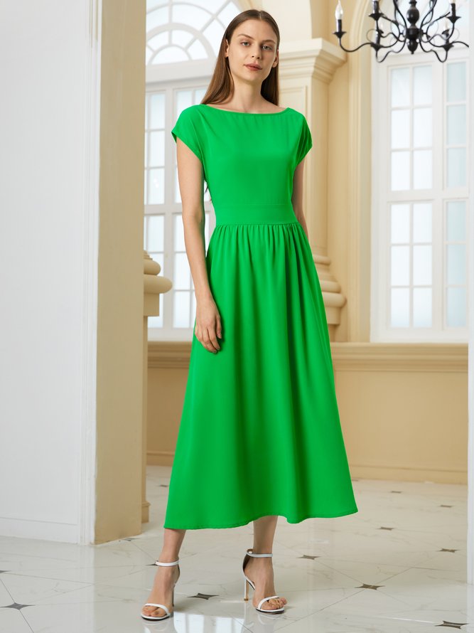 Plain Short Sleeve A-Line Dress