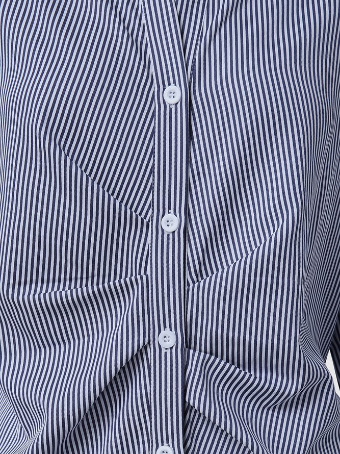 Striped Regular Fit Shirt Collar Weaving Dress