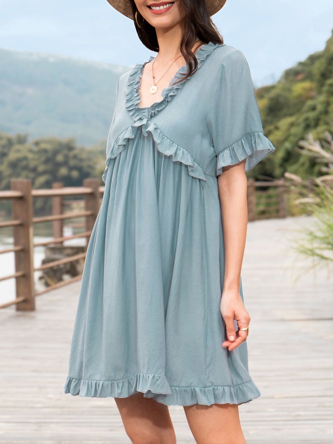 Blue Casual Short Sleeve Paneled Dress