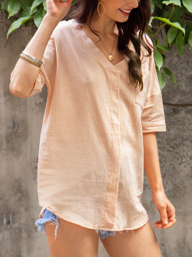 Casual Short Sleeve Solid Top