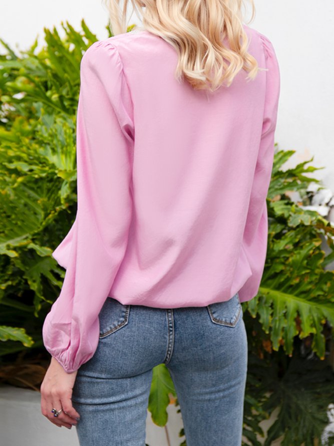 Pink Solid Long Sleeve Tops