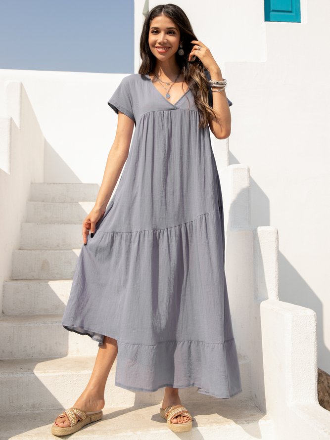 Sundress V Neck Swing Solid Maxi Dress | stylewe