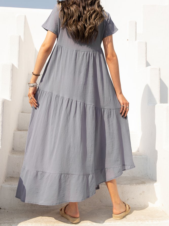 Sundress V Neck Swing Solid Maxi Dress | stylewe