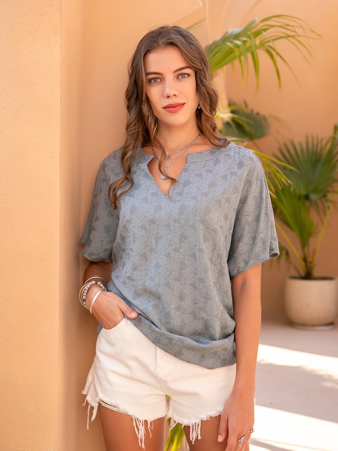 Black-Grey Cotton-Blend Casual Tops