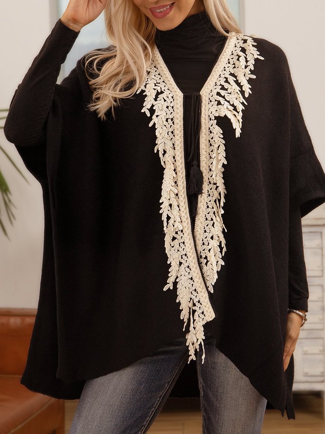 Black Long Sleeve Paneled Plain V Neck Sweater