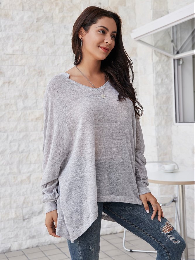 Gray Cotton-Blend Holiday Paneled Tops