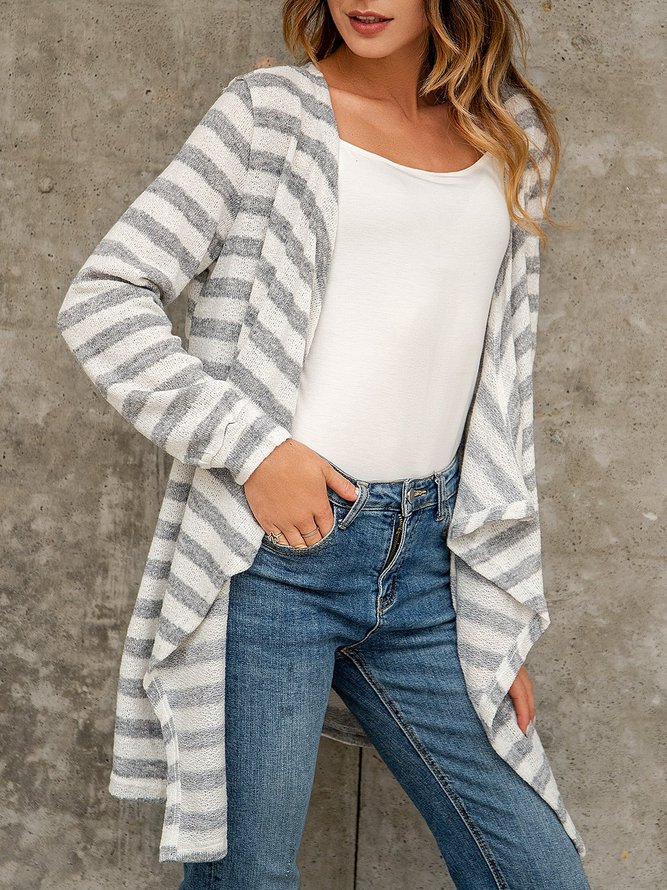 Gray Printed Casual Striped Sweater coat