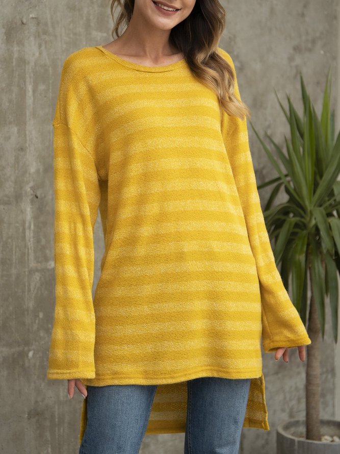 Crew Neck Long Sleeve Cotton-Blend Casual Top