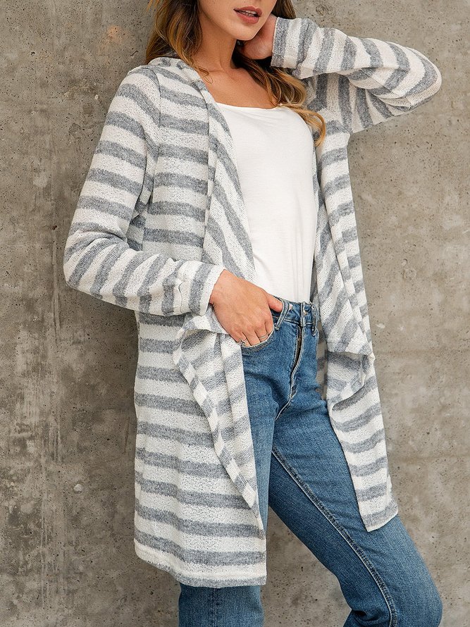 Gray Printed Casual Striped Sweater coat