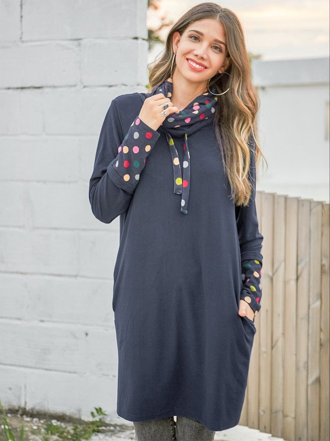 Cotton-Blend Turtleneck Long Sleeve Knitting Dress