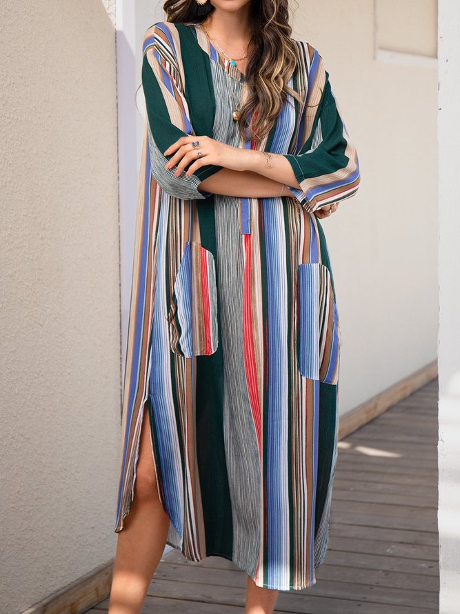 Boho Striped Half Sleeve Weaving Dress