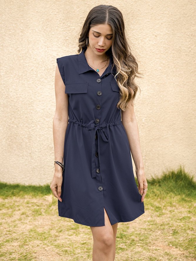 Cotton-Blend Short Sleeve Casual Shift Weaving Dress