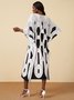 Women Summer Simple Printed Mid-weight No Elasticity Long Polyester fibre Loose Boat Neck Dresses