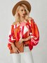 Vacation Colorblock Boat Neck Loose Long Sleeve Top