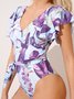 Vacation Plants Printing Flouncing V Neck One Piece Swimsuit