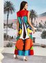 Abstract Crew Neck Loose Vacation Sleeveless Jumpsuit