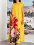 Vacation Floral  Crew Neck Sleeveless Loose Dress