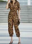 Casual Leopard Regular Fit Shawl Collar Jumpsuit