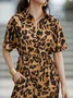 Casual Leopard Regular Fit Shawl Collar Jumpsuit