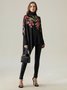 High Elasticity Floral Loose Long Sleeve Turtleneck Urban Shirt