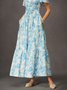 Vacation V-neck Floral Print Smocked Waist  Maxi Dress with Pocket