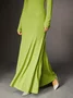 Elegant Long Sleeve Plain Maxi Dress