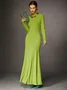 Elegant Long Sleeve Plain Maxi Dress