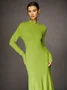 Elegant Long Sleeve Plain Maxi Dress