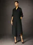 Urban Plain Shirt Collar Black Maxi Dress