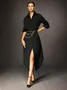 Urban Plain Shirt Collar Black Maxi Dress