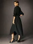 Urban Plain Shirt Collar Black Maxi Dress