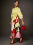 Elegant Satin Floral Pocket Dress With Belt