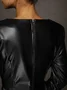 Regular Fit Medium Elasticity PU V Neck Long Sleeve Elegant Faux Leather Dress