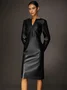 Regular Fit Medium Elasticity PU V Neck Long Sleeve Elegant Faux Leather Dress