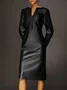 Regular Fit Medium Elasticity PU V Neck Long Sleeve Elegant Faux Leather Dress