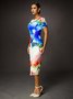 Urban Floral Crew Neck Bodycon Dress