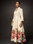 Elegant Floral V Neck Pockets Satin Maxi Dress