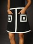 Urban Color Block Stand Collar Knee Length Sleeveless Dress