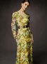 Elegant Floral V Neck Maxi Dress No Belt