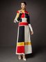 Elegant Colorblock Stand Collar Maxi Dress