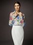 Elegant Floral Jacquard Buttoned Sheer Tulle Shirt With Vest