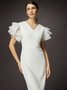 Elegant Plain Ruffle Sleeve V Neck Formal Dress