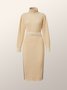 Long sleeve Plain Elegant Regular Fit Midi Dress