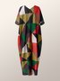 V neck Geometric Casual Short Sleeve Woven Dress